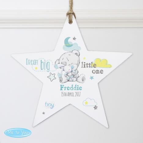 Personalised Tiny Tatty Teddy Dream Big Blue Wooden Star Decoration Extra Image 1